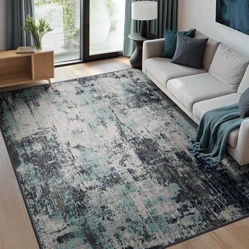 RELEANY Washable 6'x8' Abstract Area Rug for Living Room Teal Black by RELEANY