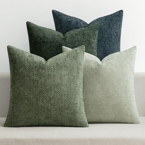 MIULEE Decorative Chenille Euro Pillow Covers Green Navy 22x22 Pack of 4 by MIULEE