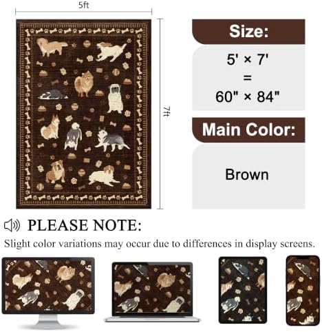 DUKINO 5x7 Area Rugs, Washable Dog Rug for Kids Room Non Slip, Brown - Image 2