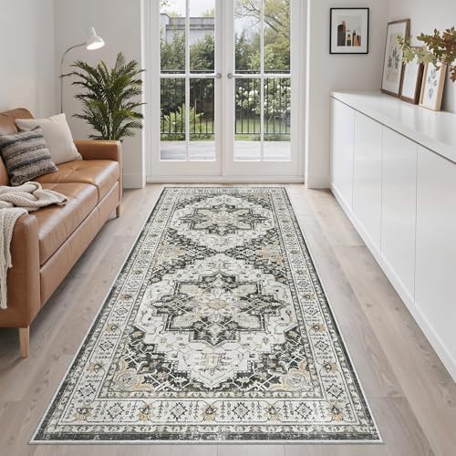 Madane Washable Runner Rug 3x6 Runners for Hallways Non Slip, Black by Madane