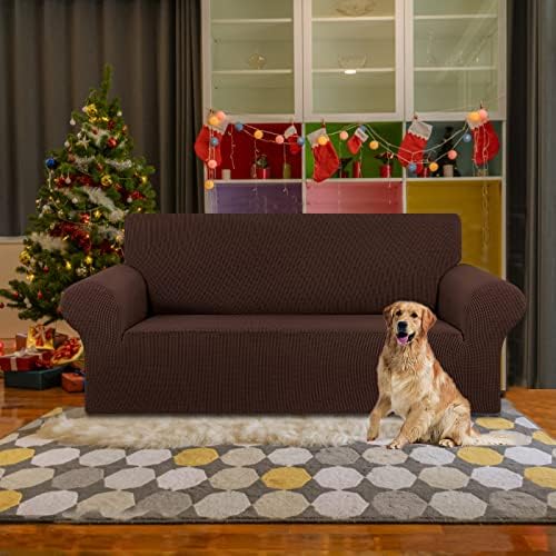 KEKUOU Stretch Loveseat Couch Cover, 2 Cushion Couch Slipcover,Chocolate - Image 2