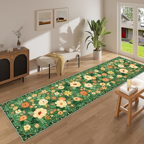 DUKINO 2.6x10 Hallway Runner Rug Washable Kitchen Rugs Non Slip Dark Green - Image 3
