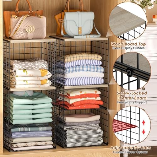 2 Pack Closet Organizer System, Extra Tall Stackable Closet Shelves - Image 3