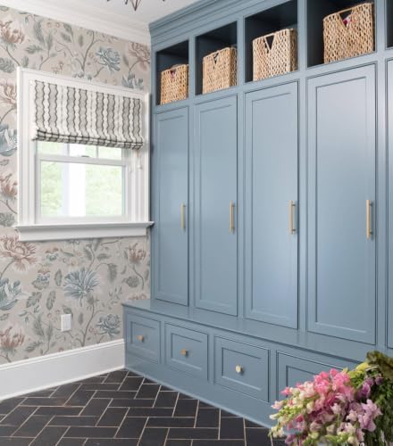 Vintage Floral Peel and Stick Wallpaper, Blue Taupe Neutral Botanical Wall Mural, Removable Self Adhesive Wall Paper for Bedroom Accent Wall, Living Room, Bathroom, Farmhouse Home Decor 17.3"x78.74" - Image 5