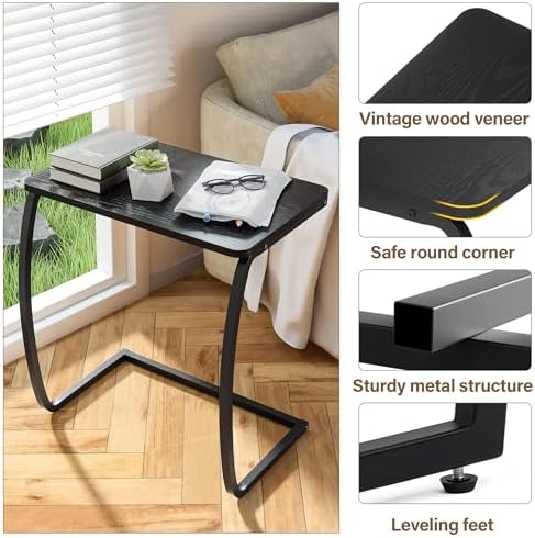 SRIWATANA Black C Shaped Side Table, Vintage End Table for Sofa Couch Bed - Image 7