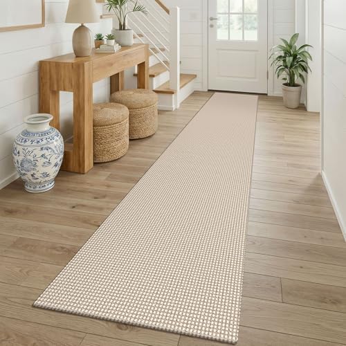 KOZYFLY Cotton 2x12 Runners Rugs for Hallway, Long Washable Runner Rug, Woven Non Slip Kitchen Runner, Braided Entryway Rug, Floor Carpet for Entry, Aisle, Hall, Ivory Beige by KOZYFLY