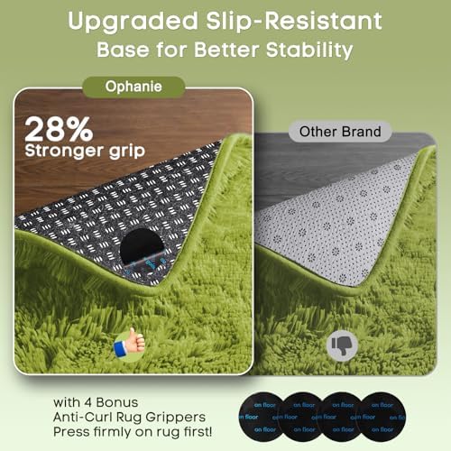 Ophanie Green Rug Grass Area Rugs for Bedroom, 4x6 Shag Fluffy Carpet, Fuzzy Furry Plush Soft Cute Kids Baby Girls Shaggy Bedside Indoor Floor Carpets for Teen Dorm Home Decor Aesthetic, Nursery - Image 4