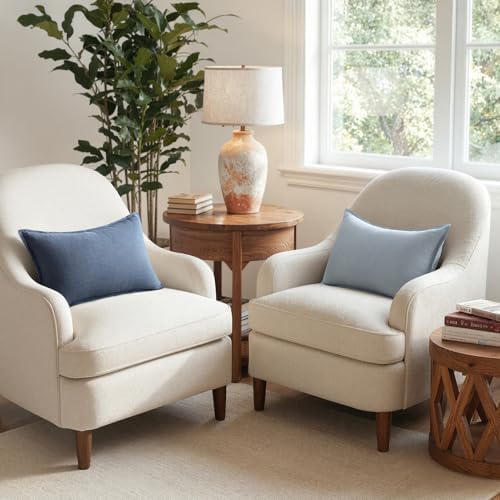 MIULEE Decorative Linen Lumbar Pillow Cover 12x20 Inch Blue Ashes - Image 3