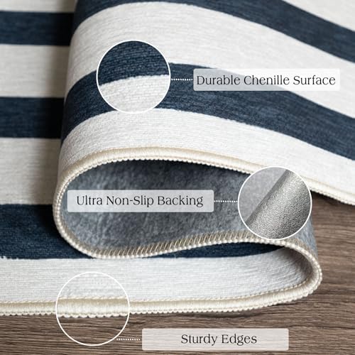 Blue and White Striped Entry Rug - 3x5 Non-Slip Indoor Outdoor Rugs - Image 2