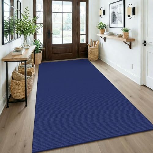 KOZYFLY Washable 4x6 Entry Woven Area Rug, Braided Throw Rugs for Entryway, Non Slip Door Mat Indoor Entrance, Front Porch Carpet for Foyer, Kitchen, Bedroom, Living Room, Deep Navy Blue by KOZYFLY