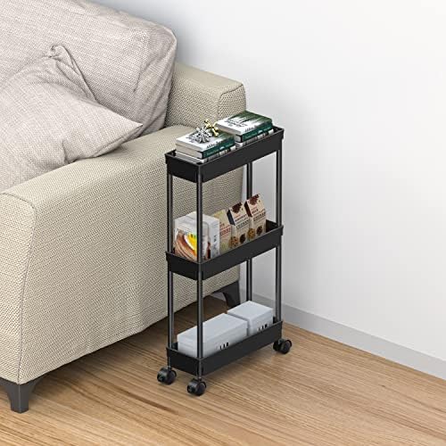 Sooyee 3 Tier Rolling Cart with Wheels, Black - Image 7