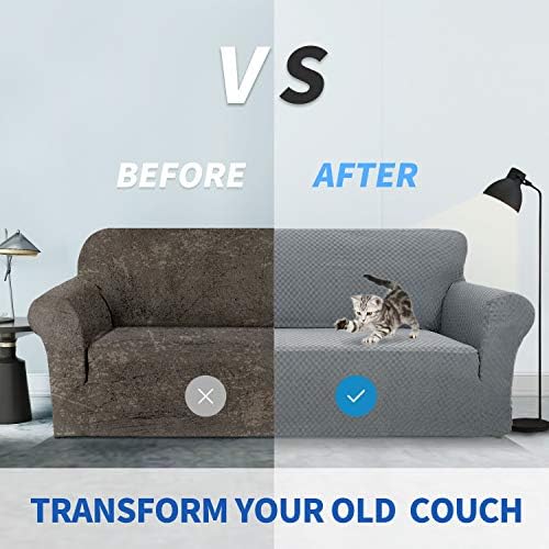 ZNSAYOTX 1 Piece Jacquard Chair Slipcovers for Living Room High Stretch Chair Covers with Arms Anti Slip Pets Friendly Couch Sofa Armchair Cover Furniture Protector (Chair, Light Grey) - Image 3