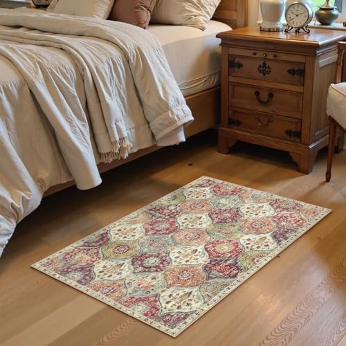 Lahome Moroccan Trellis Washable Orange Rug, 2x3 Entryway Rugs for Kitchen Bathroom, Non-Slip Indoor Door Mat Ultra-Thin, Small Throw Carpet for Bedroom Entry Elise, Orange/Terracotta - Image 2