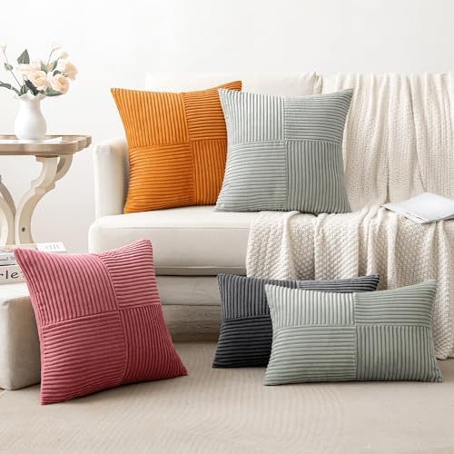 MIULEE Silver Grey Decorative Throw Pillow Covers 16x16 Inch for Couch Bed Sofa Pack of 2 Boho Farmhouse Throw Pillows Soft Cross Corduroy Patchwork Textured Cushion Cases - Image 5