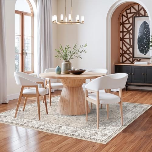 5x7 Living Room Area Rugs: Washable Non-Slip Stain Resistant Rug for Bedroom Dining Room Vintage Ultra Soft Indoor Carpet for Nursery Kitchen Farmhouse Thin Floor Mat for Home Office (5x7 Beige) - Image 2