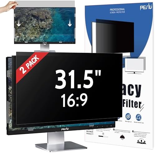 Peslv [2 Pack] 31.5 Inch Privacy Screen for Computer Monitor 16:9 Aspect Ratio, Eye Protection Anti Blue Light Glare Shield, 31.5inch Removable Black Blackout Anti Spy Desktop Security Private Filter by peslv