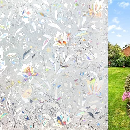NINETREX Window Privacy Film, 3D Stained Glass, Tulip 17.5"x157.4" by NINETREX