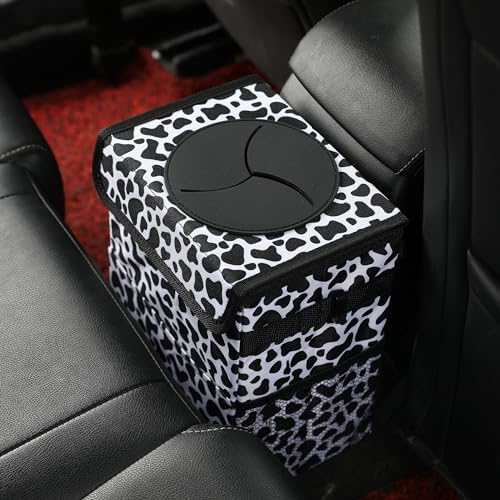 AOKJOY Car garbage can with lid Leak Proof Vehicle Trash Can 3 Storage Pockets Hanging Waterproof car trash bag for suv cow - Image 4