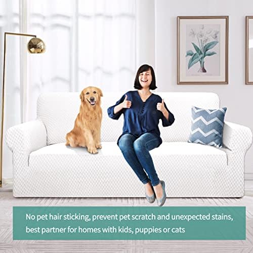 YEMYHOM Couch Cover Latest Jacquard Design High Stretch Extra Large Sofa Covers Pet Dog Cat Proof Oversized Slipcover Non Slip Magic Elastic Furniture Protector (X Large, White) - Image 2