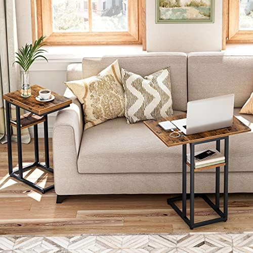 HOOBRO Foldable C Shaped End Table, C Shaped Side Table with Storage Shelf, Slide Under Couch Table for Sofa, Small Spaces, for Living Room, Bedroom, Easy Assembly, Rustic Brown BF29SF01 - Image 2