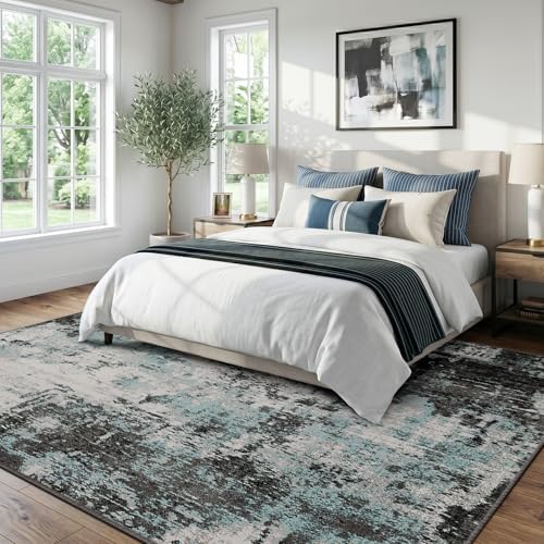 RELEANY Washable 6'x9' Abstract Area Rug for Living Room Teal Black - Image 2