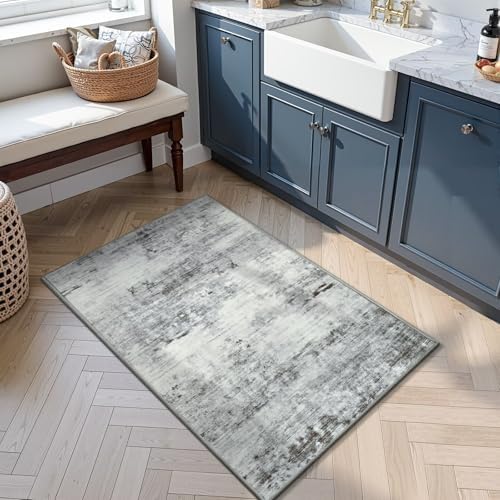 Toneed Washable 2x3 Grey Area Rug with Non-Slip Backing for Entryway - Image 2