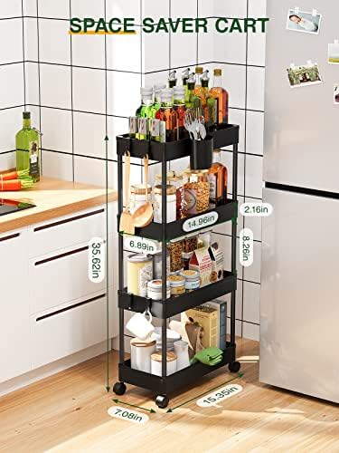 LEHOM Slim Rolling Storage Cart - 4 Tiers Bathroom Organizer Utility Cart - Image 4