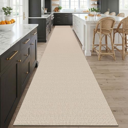 KOZYFLY 3x20 Runners Rugs for Hallway, Extra Long Washable Runner Rug, Non Slip Rubber Backed Kitchen Runner, Cotton Entryway Rug, Floor Carpet for Entry, Aisle, Hall, Ivory Beige - Image 2