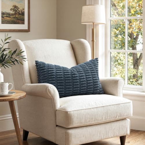 MIULEE Lumbar Corduroy Decorative Throw Pillow Covers 12x20 Blue Pack of 2 - Image 2
