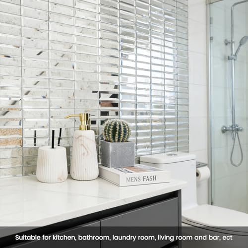 Peel and Stick Mirror Backsplash Strip Tile 12in Light Antique - Image 6