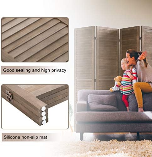4 Panel Wood Room Divider 5.75 Ft Tall Privacy Wall Divider 68.9" x 15.75" Each Panel Folding Wood Screen for Home Office Bedroom Restaurant （Brown） - Image 5