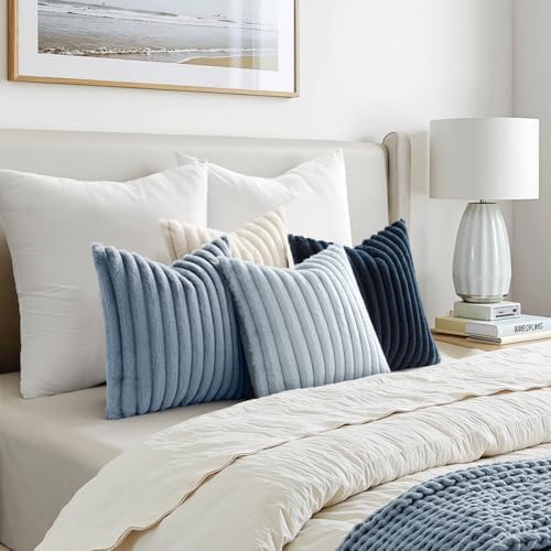 MIULEE Faux Fur Plush Euro Decorative Throw Pillow Covers 24x24, Navy Blue - Image 4