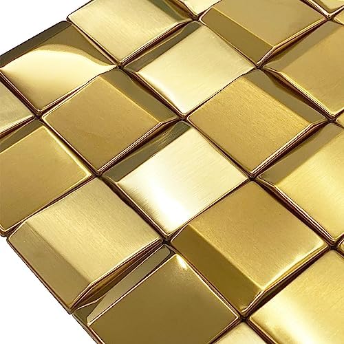Parrotile 3D Wall Panels Golden 2x2 Metal Mosaic Tile Sheets Backsplash Accent Wall Gold Décor [5 Sheets] - Image 2