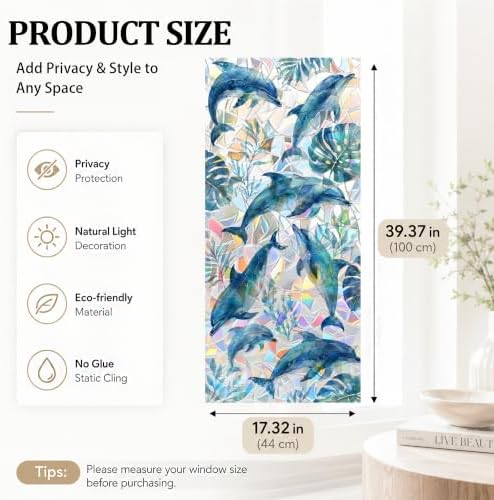 Dolphin Window Privacy Film 17x39in PVC Static Cling for Bathroom Door - Image 2