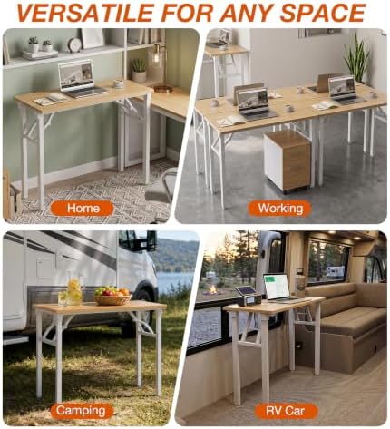 XBurmo Folding Desk Foldable Table, No Assembly 35.8" Foldable Desk Space-Saving Workstation for Small Space, Computer Table, Flat Storage for Home Office, Bedroom, Dorm, Study Room, Light Maple - Image 7