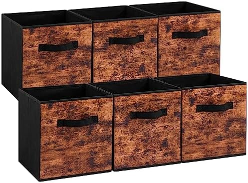 Stero Fabric Storage Cubes, 6 Pack Foldable Storage Bins with Handle, 13 Inch Box for Shelves, Closet, Organizer, Rustic Brown and Black by Stero