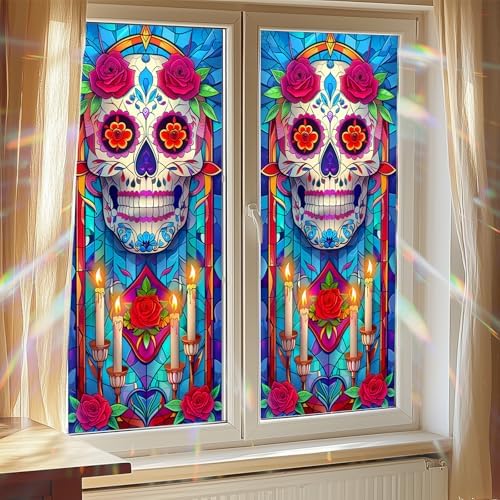 HOMETITUTE Day Dead Skull Flowers Privacy Window Cling 17.7x39.3 PVC - Image 7