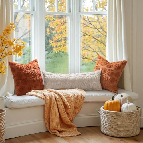 MIULEE Fall Pillow Cover Pumpkin Fall Decor Lumbar 14x36 Beige - Image 4