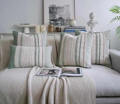 Cethom Boho Throw Pillow Covers 18x18 Inch Set of 2, Sage Green Textured Decorative Couch Pillow Cases for Farmhouse Home Decor, Accent Cushion Cover for Sofa, Bed, Living Room, Bedroom - Image 7