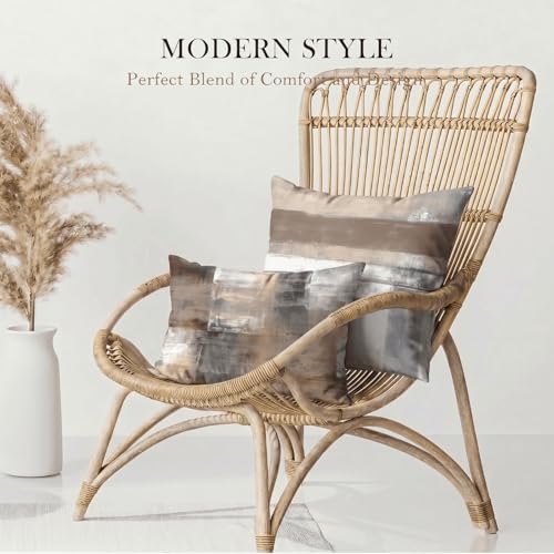 Set of 4 Abstract Throw Pillow Covers 12x20 Brown Tan Gray - Image 4