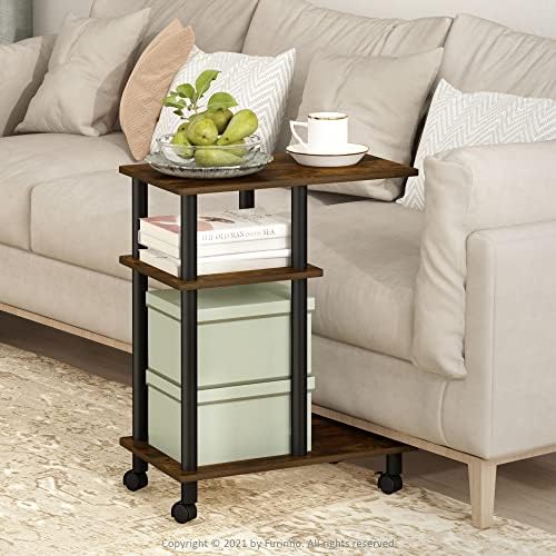 Furinno Turn-N-Tube C Shaped Side Table with Casters, Amber Pine/Black - Image 2