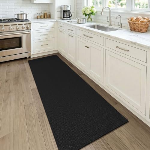 KOZYFLY Black 2x7 Washable Kitchen Runner Rug, Non Slip Runners for Hallway, Cotton Entryway Runner, Braided Floor Carpet for Entry, Kitchen, Bedside, Hall, Black/Dark Grey - Image 2