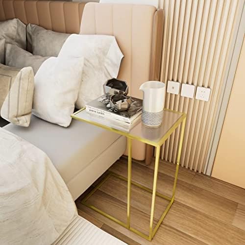 C Shaped End Side Table Set of 2,Couch Sofa Table for Small Space,Tempered Glass Snack Side Table with Metal Frame for Living Room, Bedroom, Bedside, Modern Style, Gold - Image 7