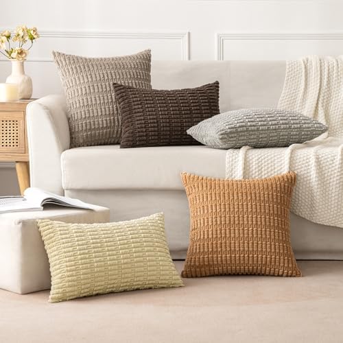 MIULEE Lumbar Corduroy Decorative Throw Pillow Covers 12x20 Brown Pack of 2 - Image 2