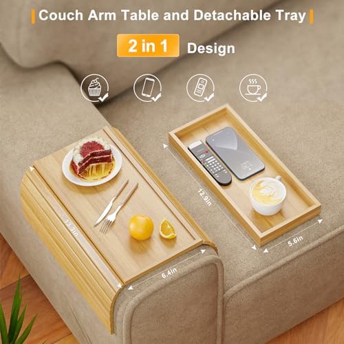 Bestjing 2 in 1 Bamboo Sofa Armrest Tray Table for Couch - Image 2