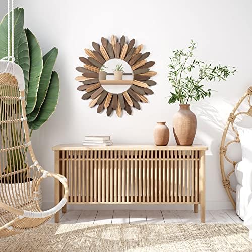 Honiway Boho Wall Decor 21 inch Wall Mirror Rustic Wood Decorative Mirror for Room Decor Rustic Home Decor Farmhouse Wall Decor at Living Room Bedroom Bathroom Hallway Trilcolor - Image 4