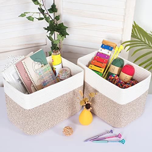 MINTWOOD Design 3-Pack Storage Baskets for Shelves, Playroom and Classroom Basket, Book Decorative Cube Bins, Woven Closet Organizers, Baby Nursery Baskets, Light Brown - Image 3