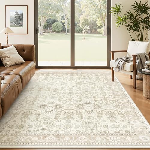 Soalmost 7x9 Area Rug for Living Room Washable Rugs Non-Slip Beige/Brown by Soalmost