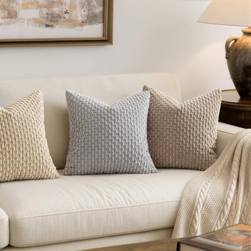 MIULEE Decorative Throw Pillow Covers 16x16 Light Grey Textured Corduroy - Image 2