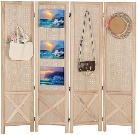 Wnutrees 4 Panel Pegboard Display,5 Ft Folding Privacy Screen Room Divider by Wnutrees